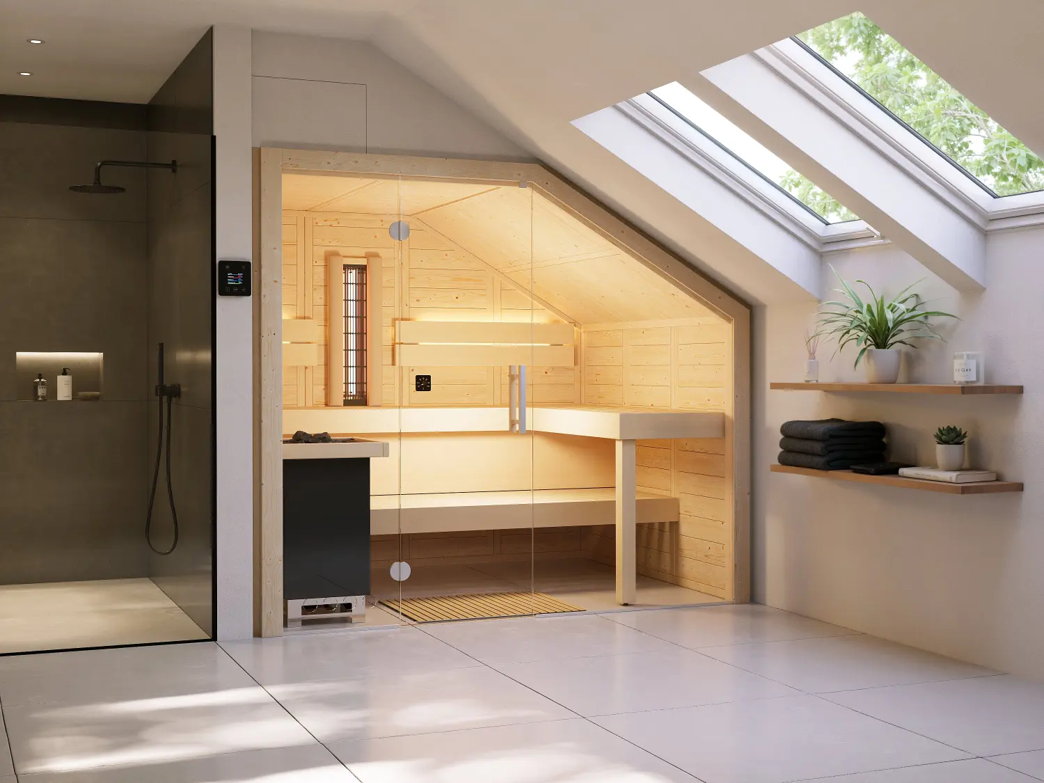 Sauna unter einer Dachschräge
